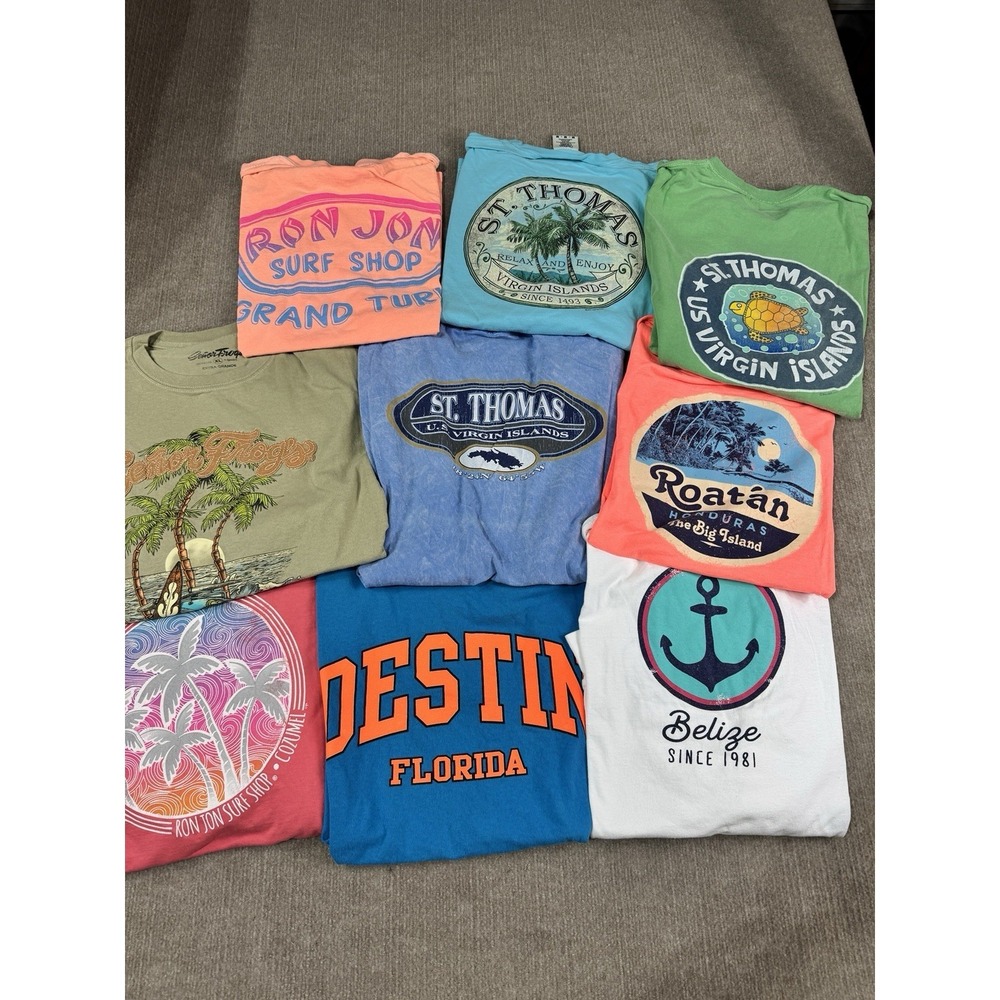 Lot Of 9 T-Shirts Vacation Destination Caribbean Colorful Soft Comfy Sizes Vary